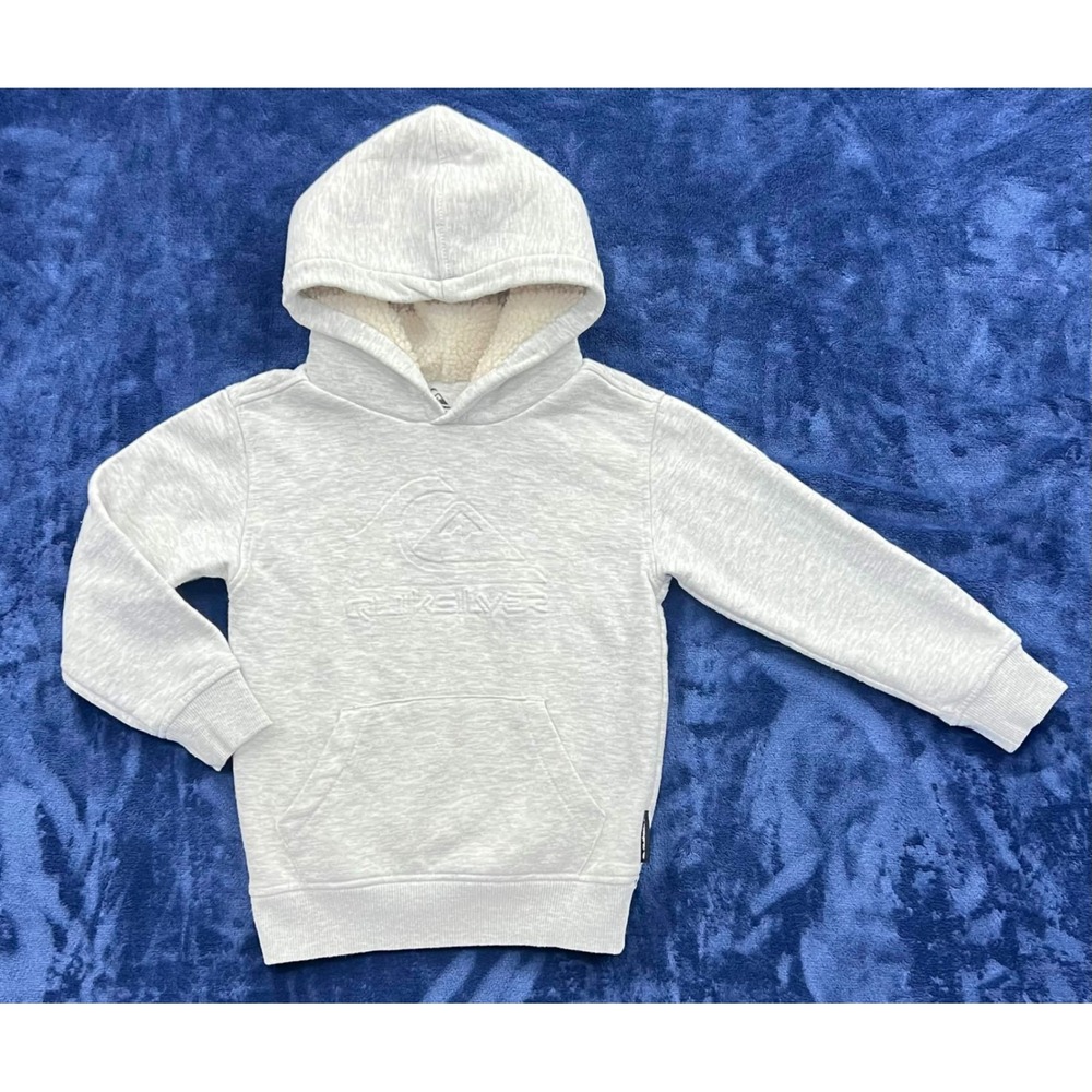 EUC Quiksilver Boys Gray Sherpa Lined Hooded Pullover Sweatshirt Size 5